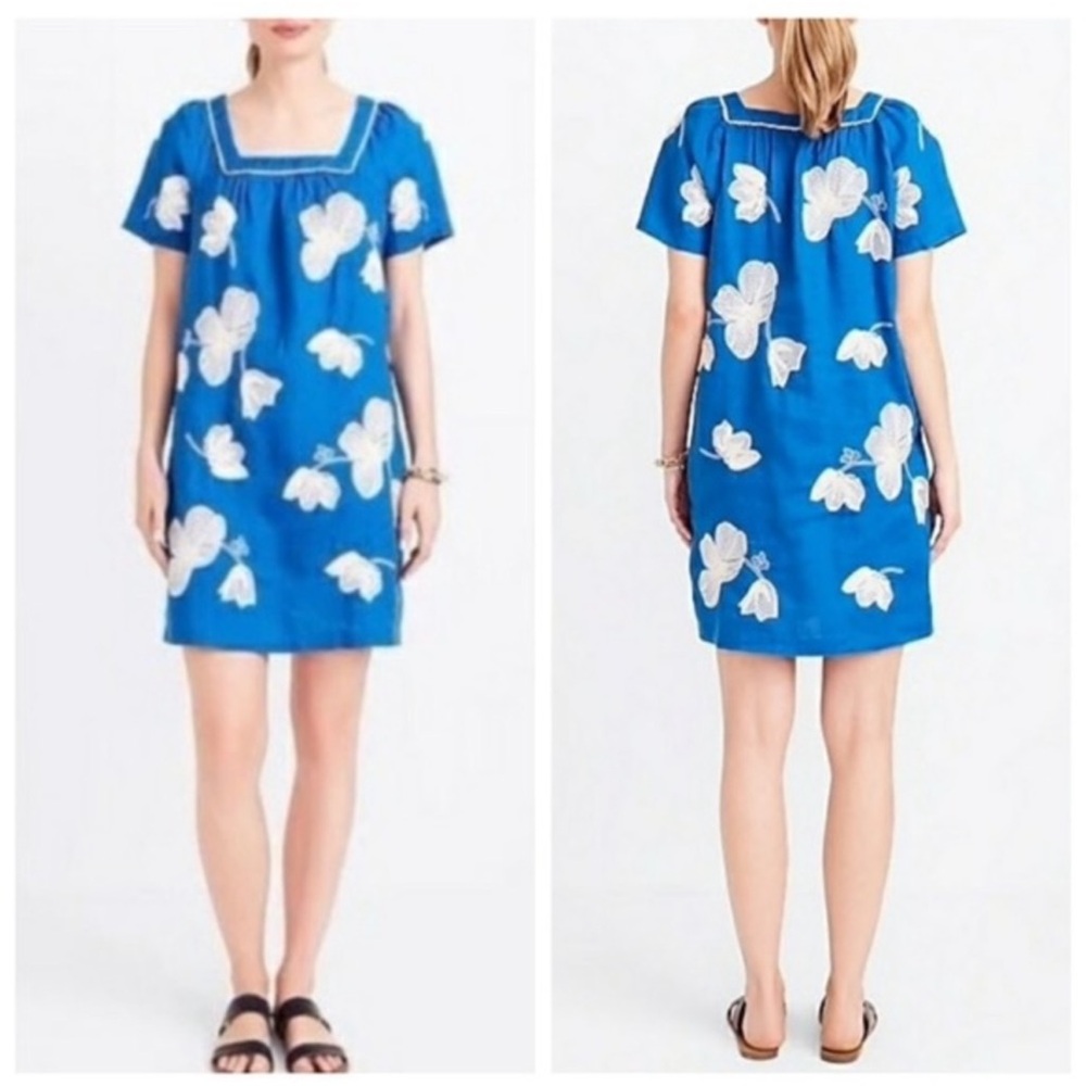 J Crew Linen Floral Embroidery Dress